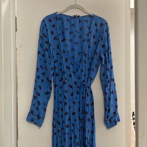 Ganni burgundy and blue wrap dress